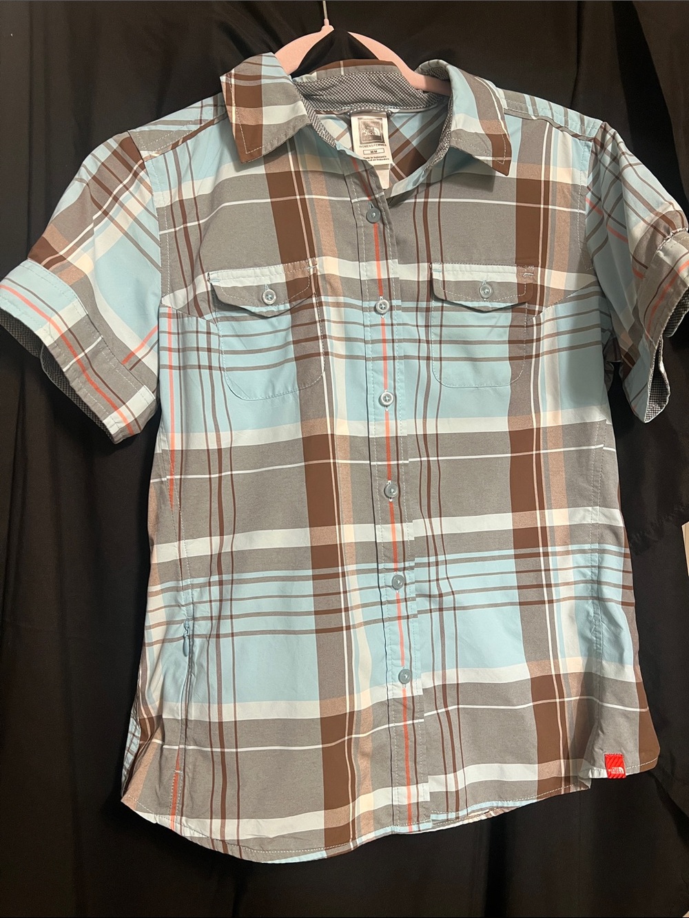 The North Face Light Blue & Brown Plaid Short-Sleeve Button-Down Shirt